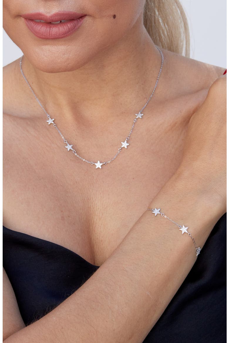 Cubic Zirconia Pavè Star Station Necklace, Alternate, color, WHITE