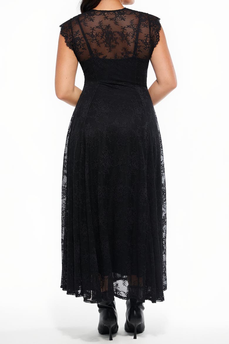 Shapewear Boho Floral Lace V Neck Resort Maxi Dress, Alternate, color, Midnight Black