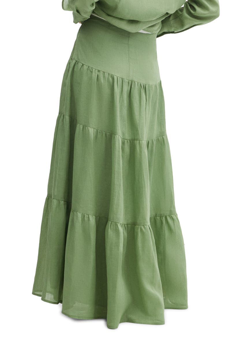 Tiered Ramie Maxi Skirt, Alternate, color, GREEN