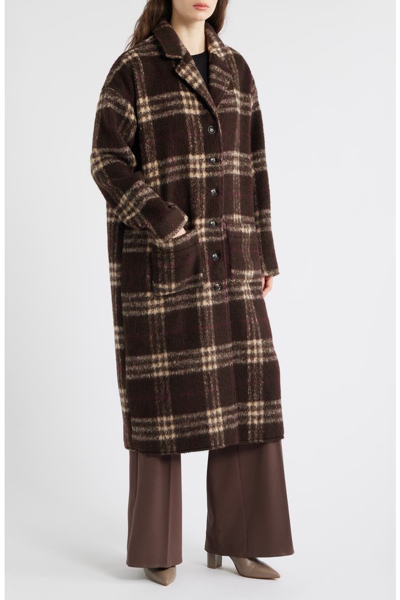 Ginny Check Wool Blend Longline Coat, Alternate, color, LATTE BROWN