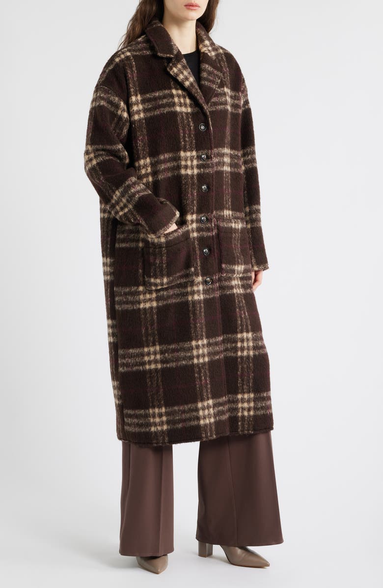 dRA Ginny Check Wool Blend Longline Coat, Alternate, color, Latte Brown