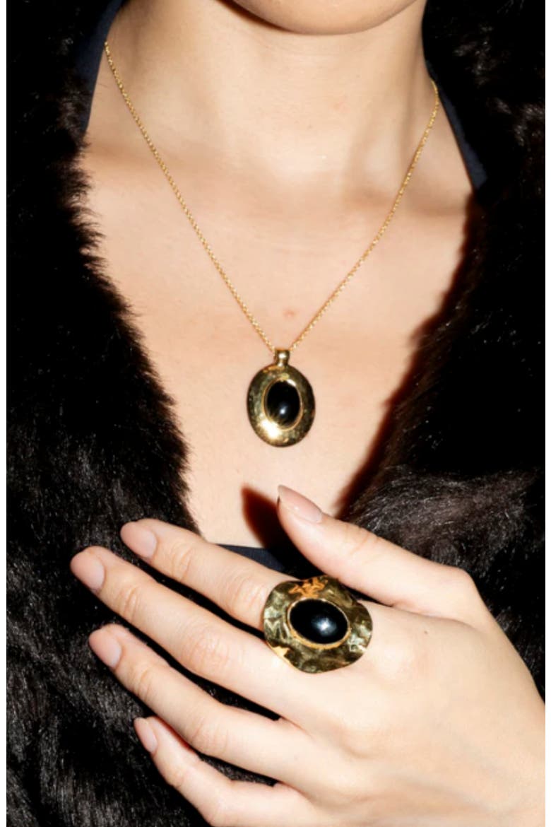 Hammered Cabochon Ring, Alternate, color, GOLD