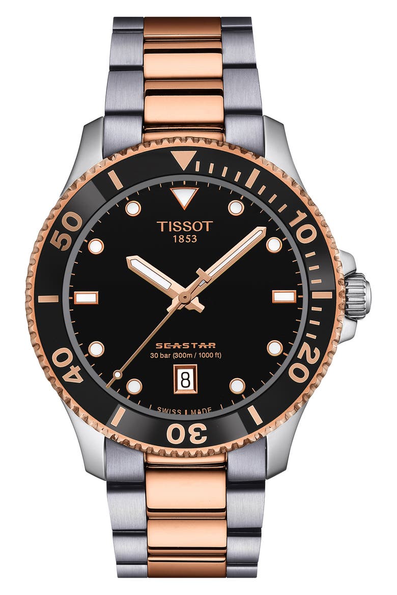 Seastar 1000 Two-Tone Bracelet Watch, 40mm, Main, color, BLACK