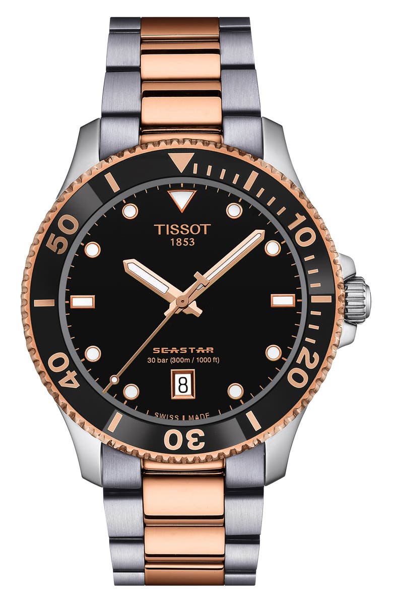 Tissot Seastar 1000 Two-Tone Bracelet Watch, 40mm, Main, color, Black