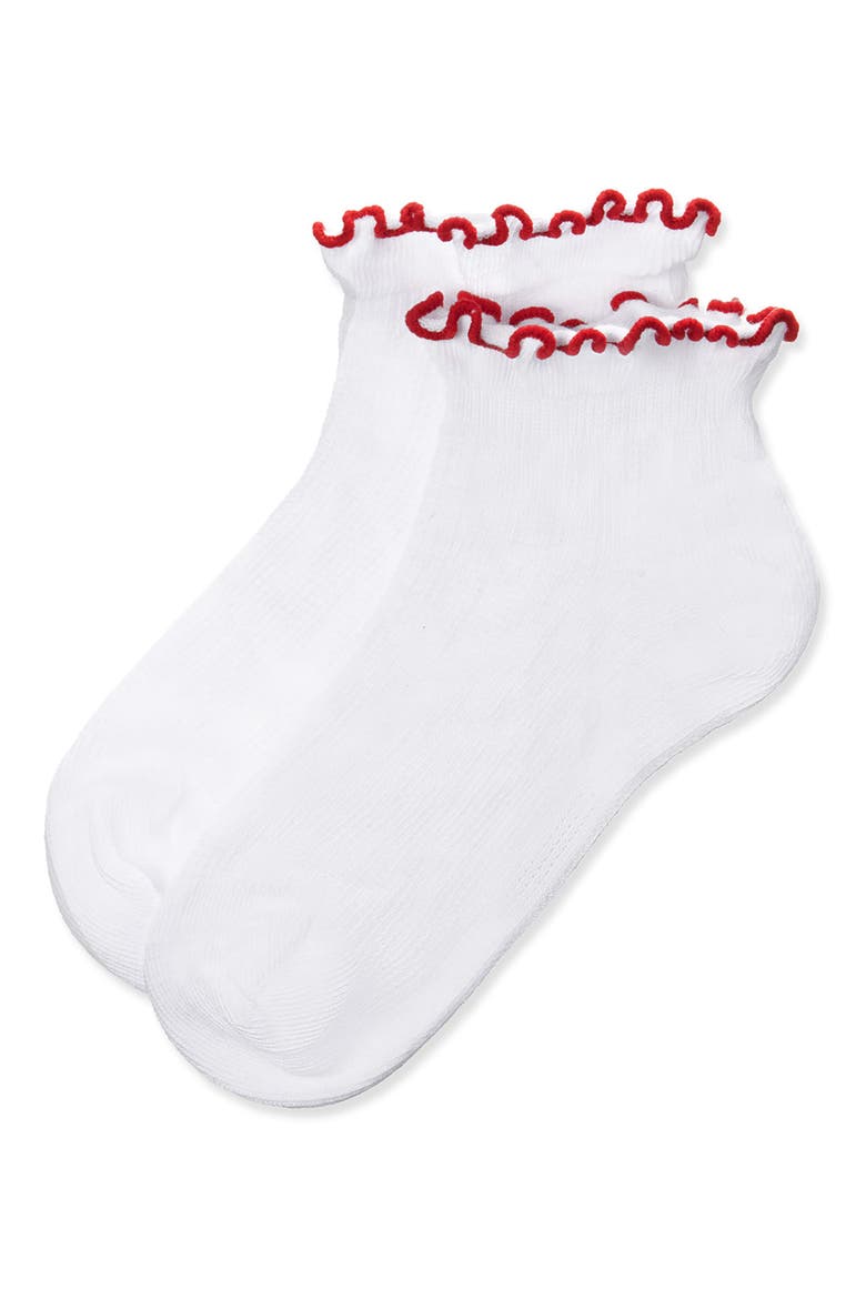 Kid's Colored Ruffle Anklet Socks, Alternate, color, White-Red