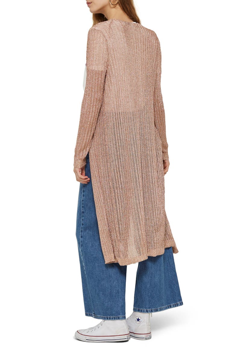 Topshop Metallic Longline Cardigan, Alternate, color, 