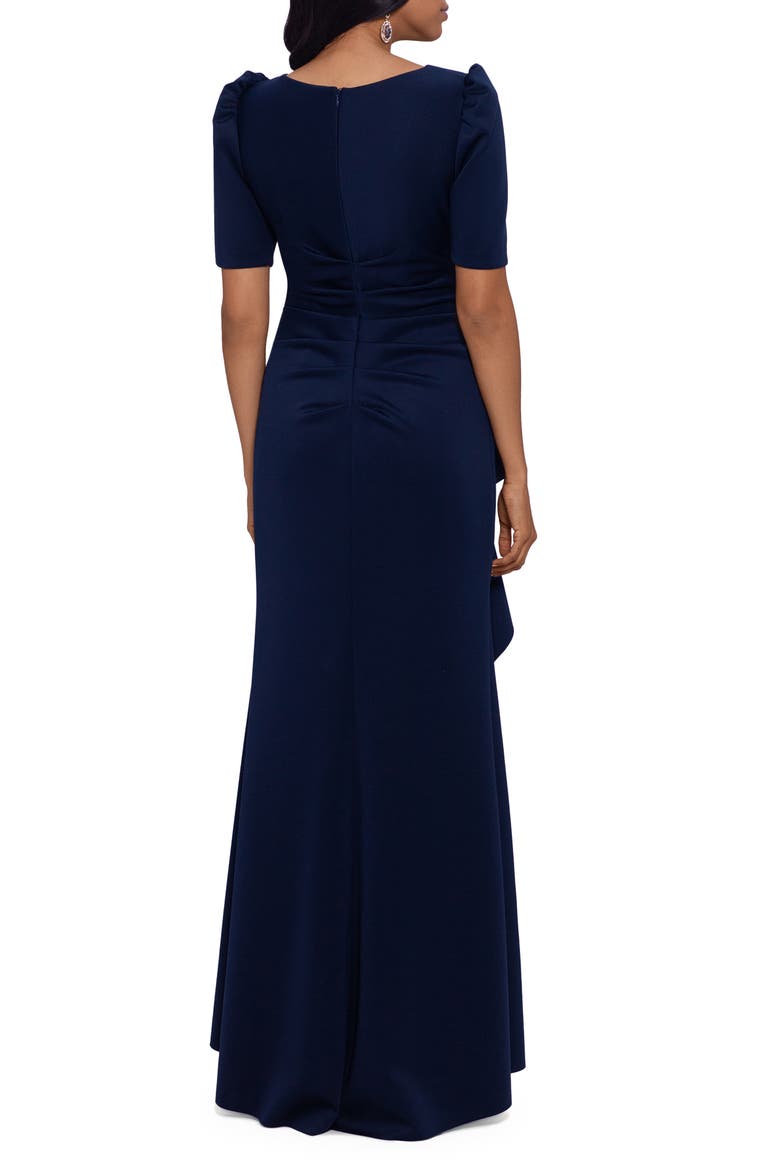 Xscape Ruffled Scuba Short Sleeve Gown, Alternate, color, MIDNIGHT