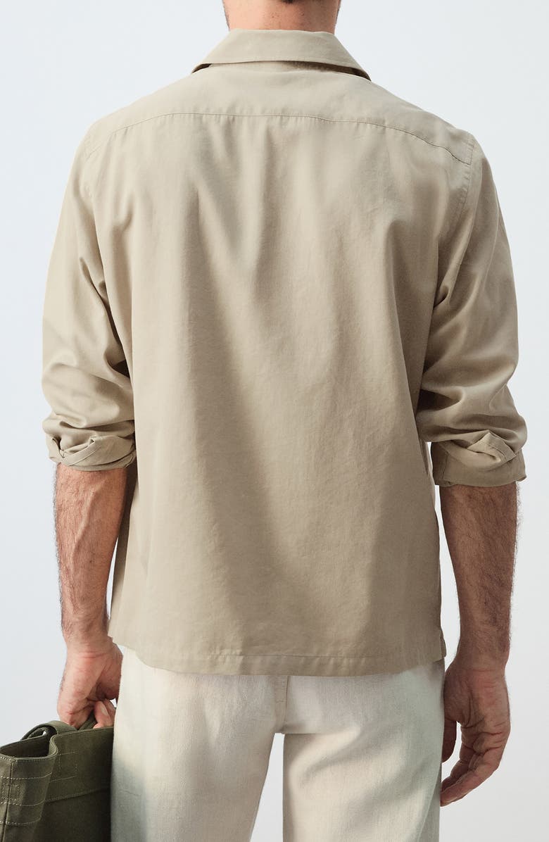 MANGO Long Sleeve Cotton Blend Button-Up Shirt, Alternate, color, Beige