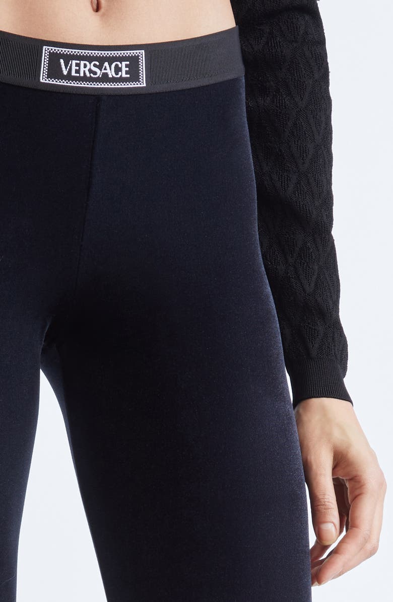 Versace Logo Velvet Leggings, Alternate, color, 