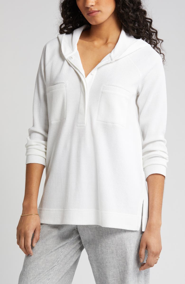Caslon<sup>®</sup> Half Placket Waffle Knit Organic Cotton Blend Hoodie, Alternate, color, 