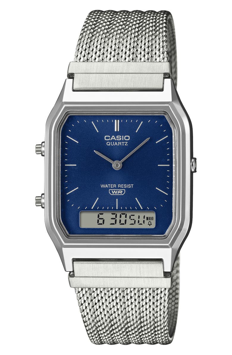 CASIO Vintage Analog/Digital Bracelet Watch, 38.8mm × 29.8mm, Main, color, Silver