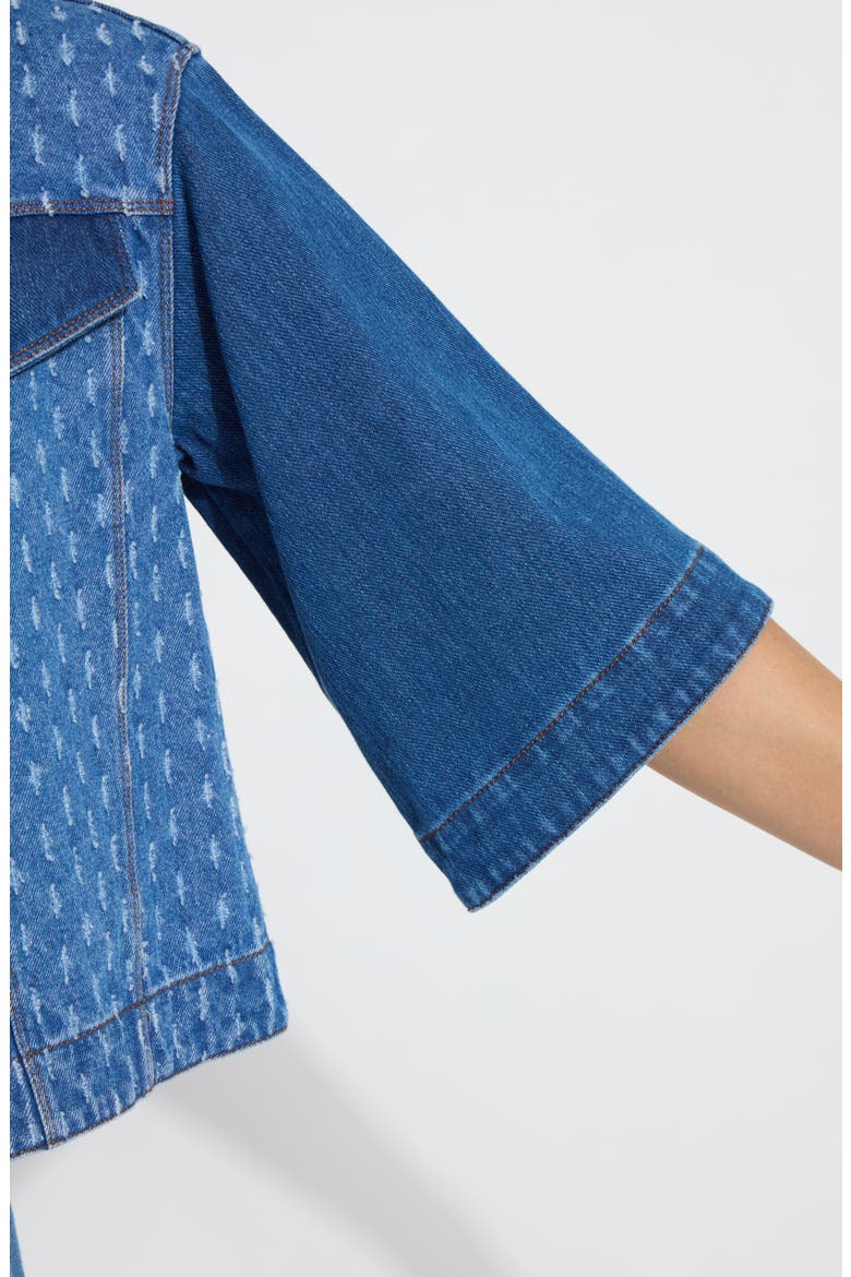 Thea Crop Short Sleeve Denim Jacket, Alternate, color, MID WASH