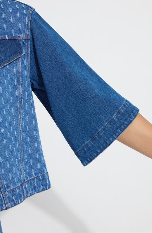 Lyssé Thea Cropped Crochet Denim Jacket In Mid Wash