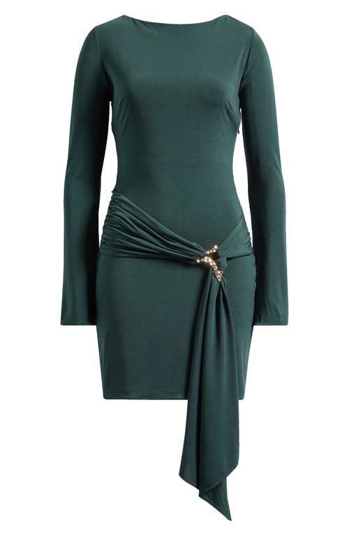 Shop Mistress Rocks Long Sleeve Draped Minidress In Evergreen