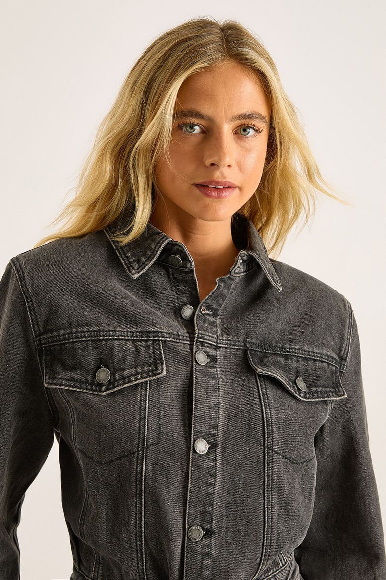 Denim Shoulder Pad Boilersuit, Alternate, color, Washed Black