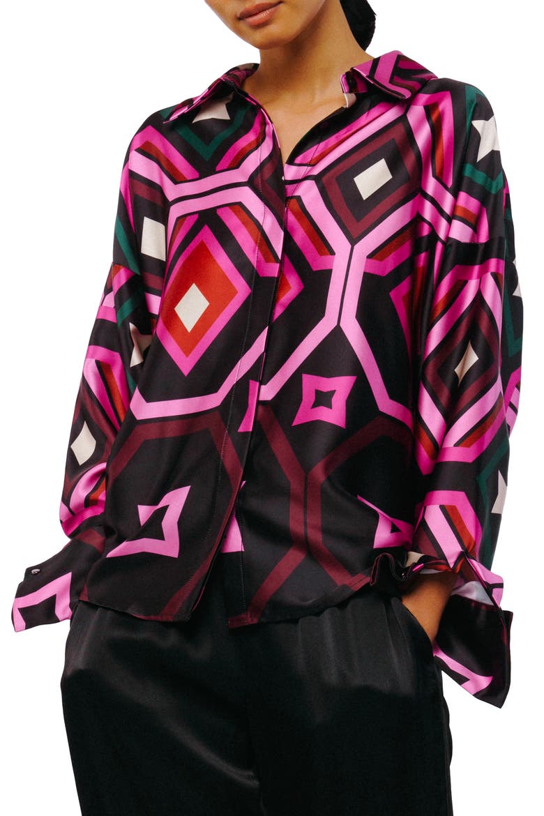 Lariza Printed Button-Up Shirt, Alternate, color, BLACK MULTI