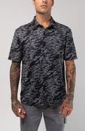 VAST Aqua Terra Midnight Camo Tech Short Sleeve Performance Button-Up Shirt