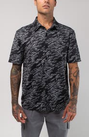 VAST Aqua Terra Midnight Camo Tech Short Sleeve Performance Button-Up Shirt