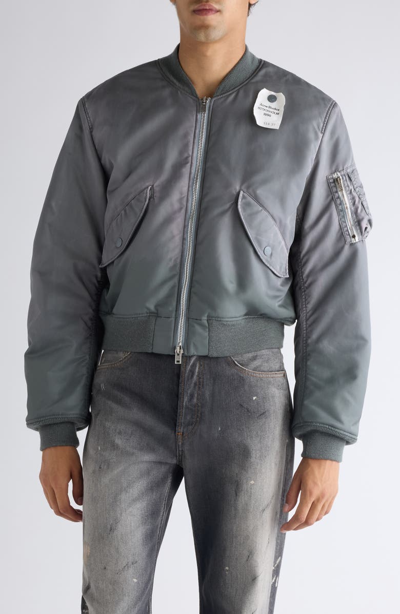Acne Studios Orby Nylon Twill Bomber Jacket, Main, color, Stone Grey