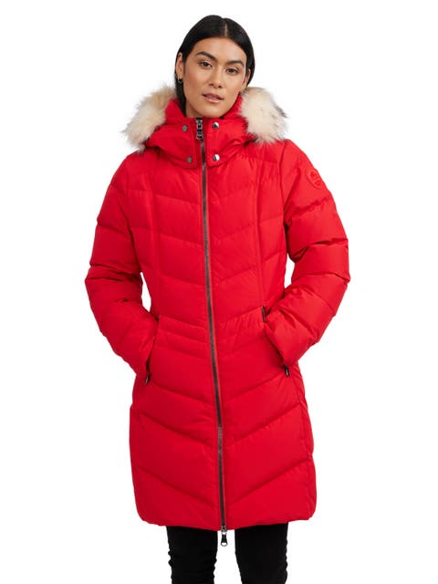 January Down Chevron Puffer with Detachable Hood Fur