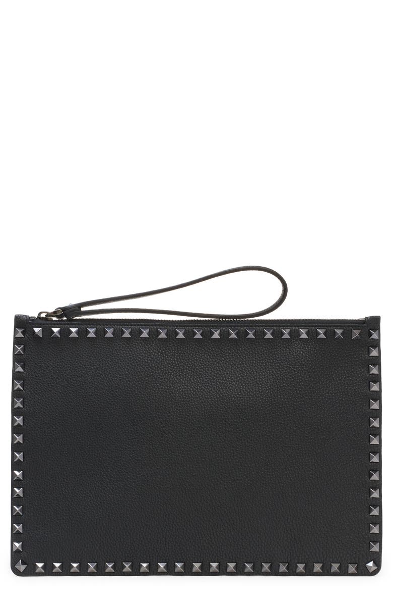 Valentino Garavani Rockstud Grainy Leather Pouch, Main, color, 