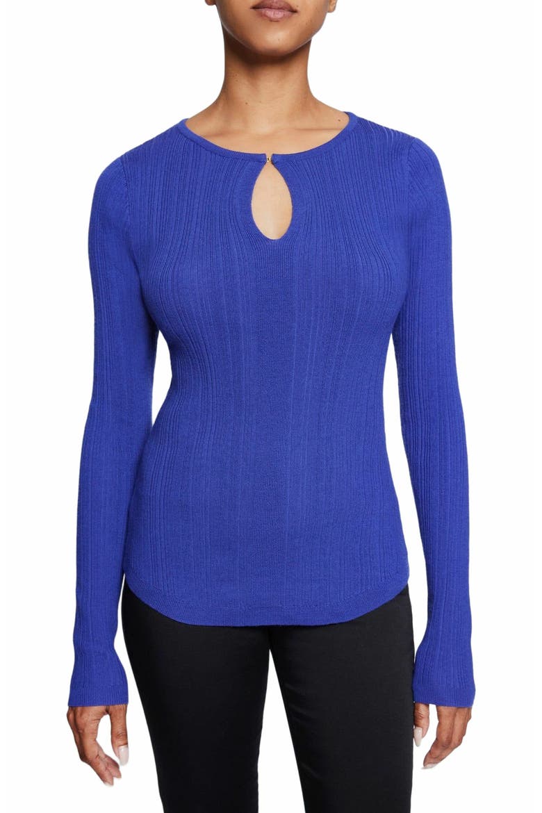 Charlene Ribbed Keyhole Knit Top in Merino Wool, Alternate, color, VIOLET BLUE