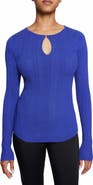 Santorelli Charlene Ribbed Keyhole Knit Top in Merino Wool