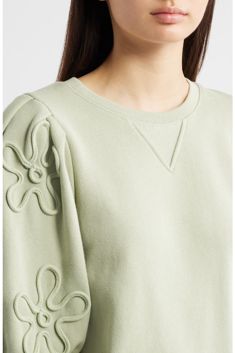 Camy Floral Puff Sleeve Cotton Sweatshirt, Alternate, color, VINTAGE SAGE