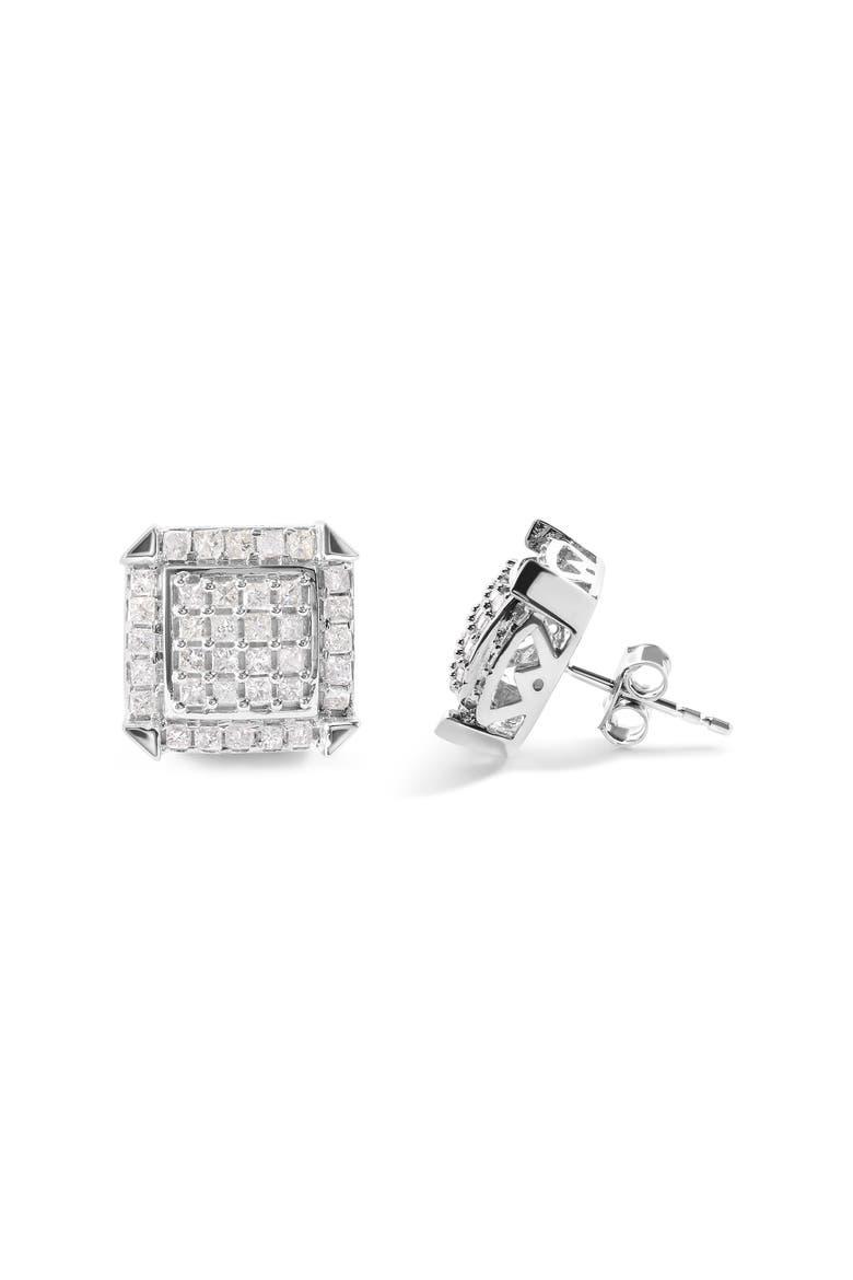 10K White Gold 1 1/10 Cttw Princess Diamond Composite and Halo Stud Earrings, Alternate, color, White