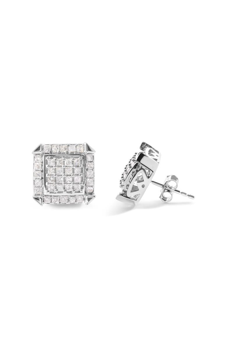 Haus of Brilliance 10K White Gold 1 1/10 Cttw Princess Diamond Composite and Halo Stud Earrings, Alternate, color, White