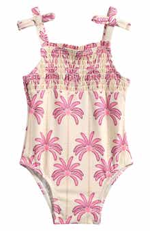 Palm Print Bow Detail One-Piece Swimsuit