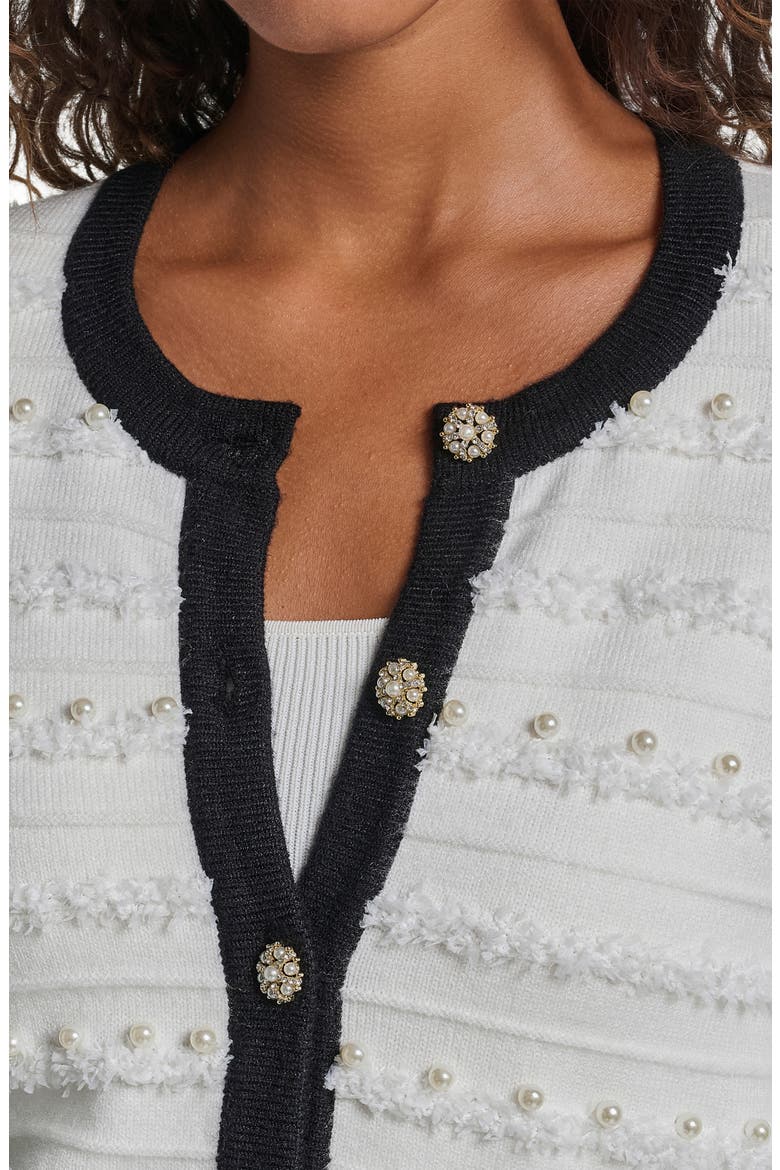 Imitation Pearl Fringe Cardigan, Alternate, color, SOFT WHITE/ BLACK