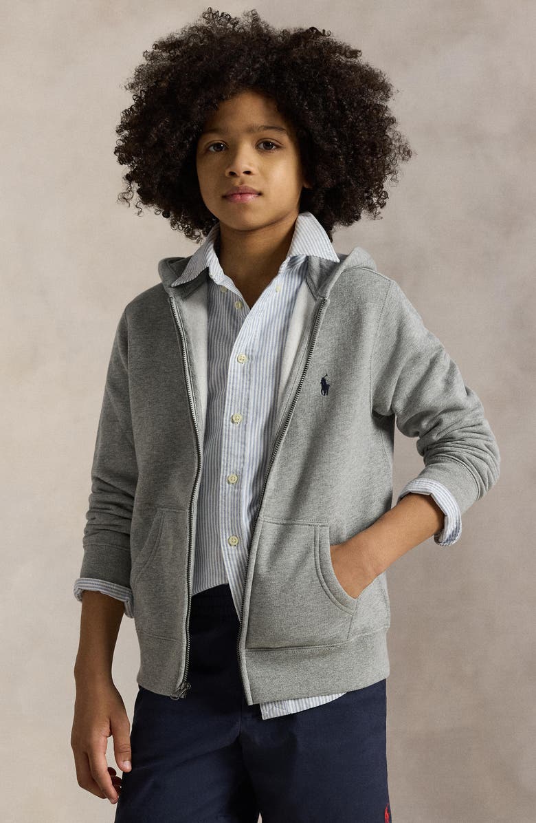 Polo Ralph Lauren Kids' Fleece Zip Hoodie, Alternate, color, Heather Grey