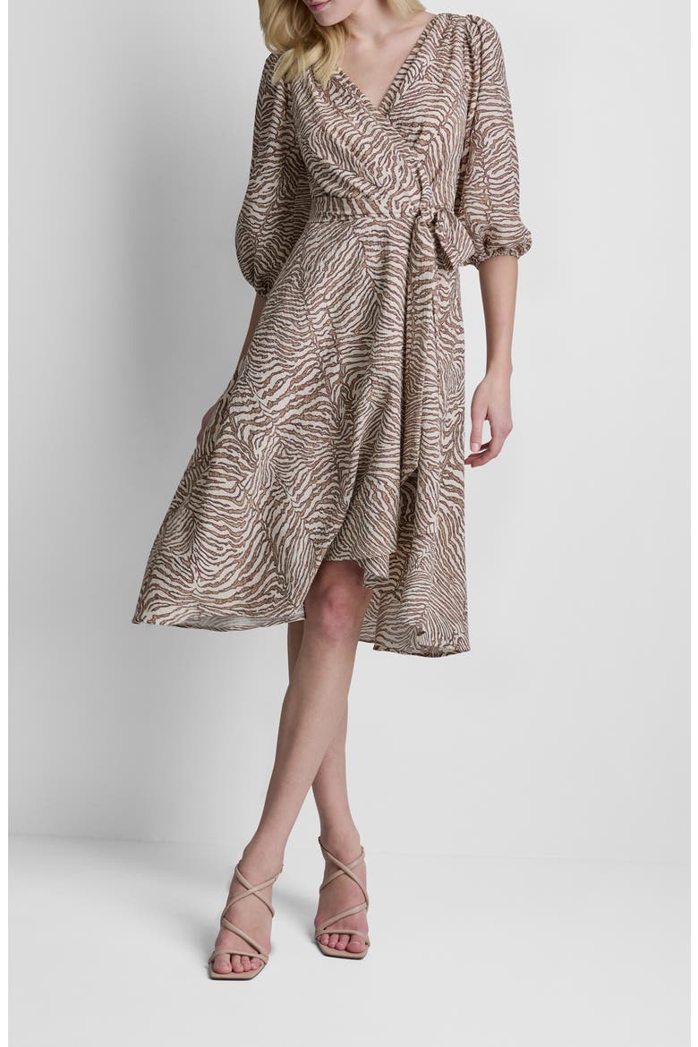 Balloon Sleeve Gauze Faux Wrap Dress, Alternate, color, ALABASTER