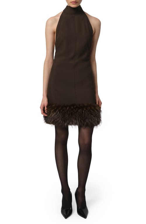 Apparis Matisse Halter Neck Stretch Crepe Minidress In Brown
