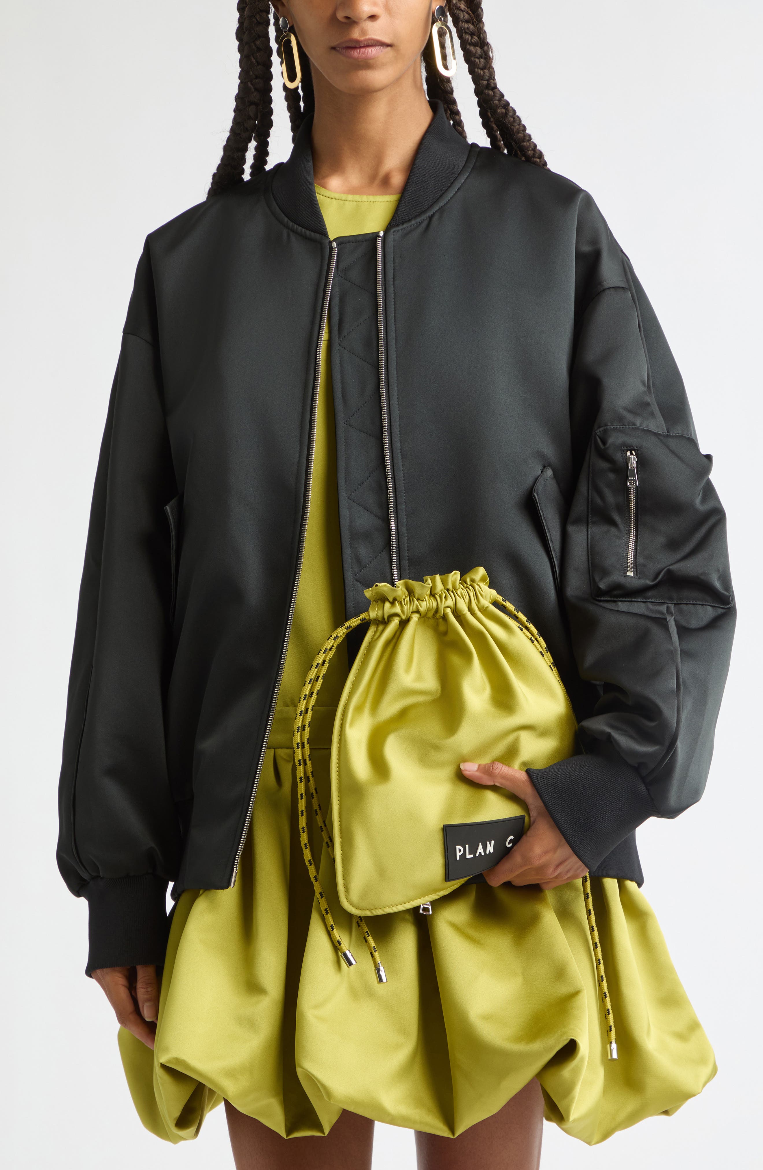 Satin Bucket Bag, Alternate, color, CITRON