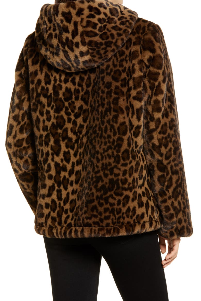 Leopard Print Hooded Reversible Faux Fur Jacket, Alternate, color, LEOPARD/ BLACK