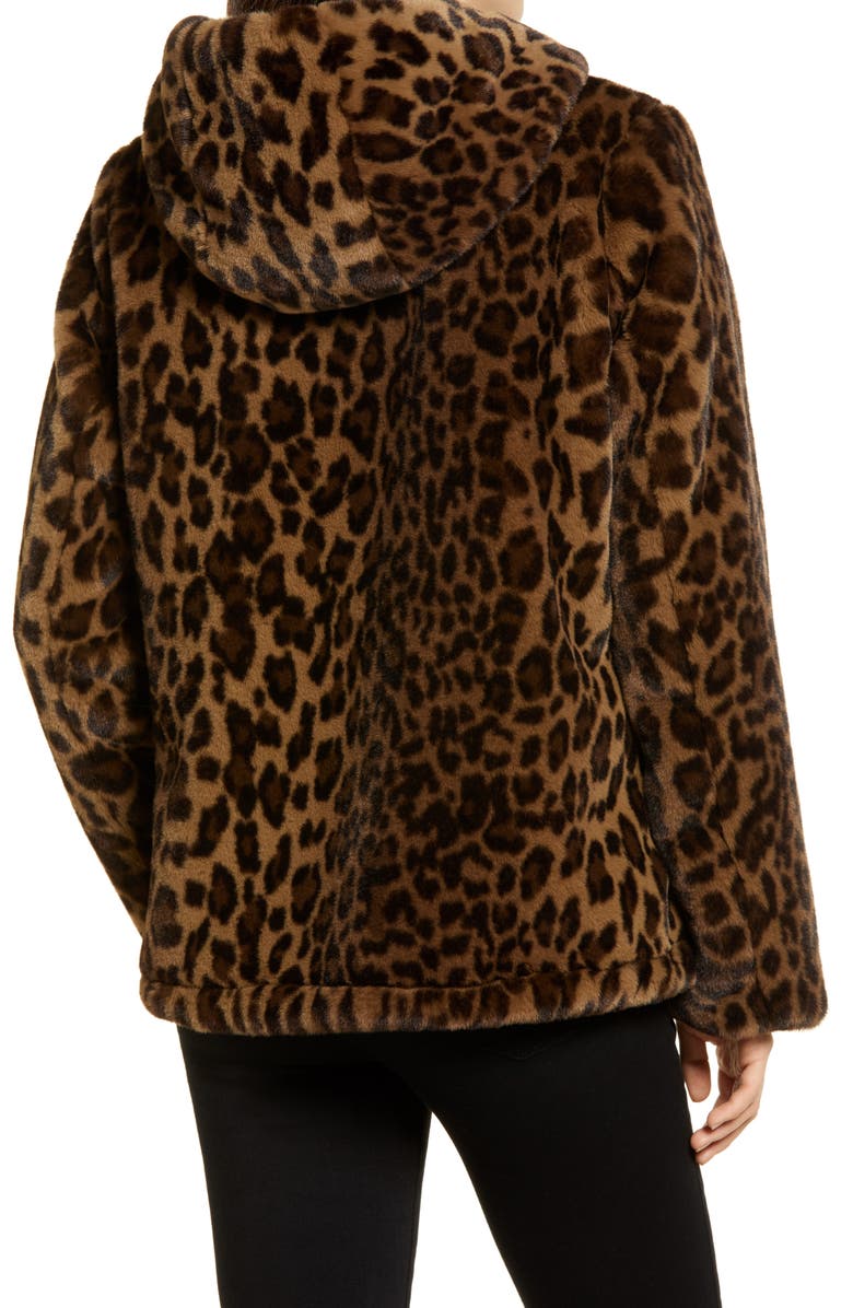 Via Spiga Leopard Print Hooded Reversible Faux Fur Jacket, Alternate, color, 