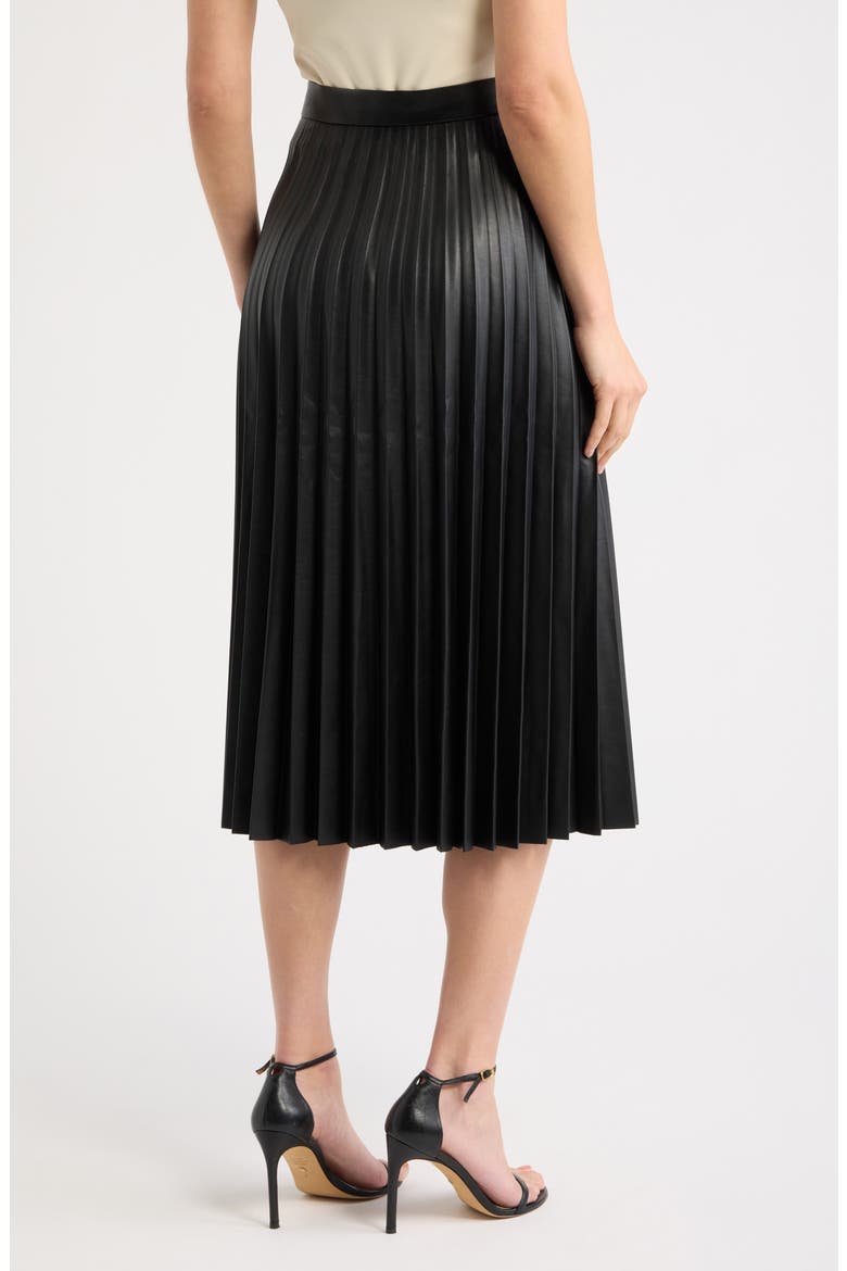Pleated Faux Leather Midi Skirt, Alternate, color, BLACK