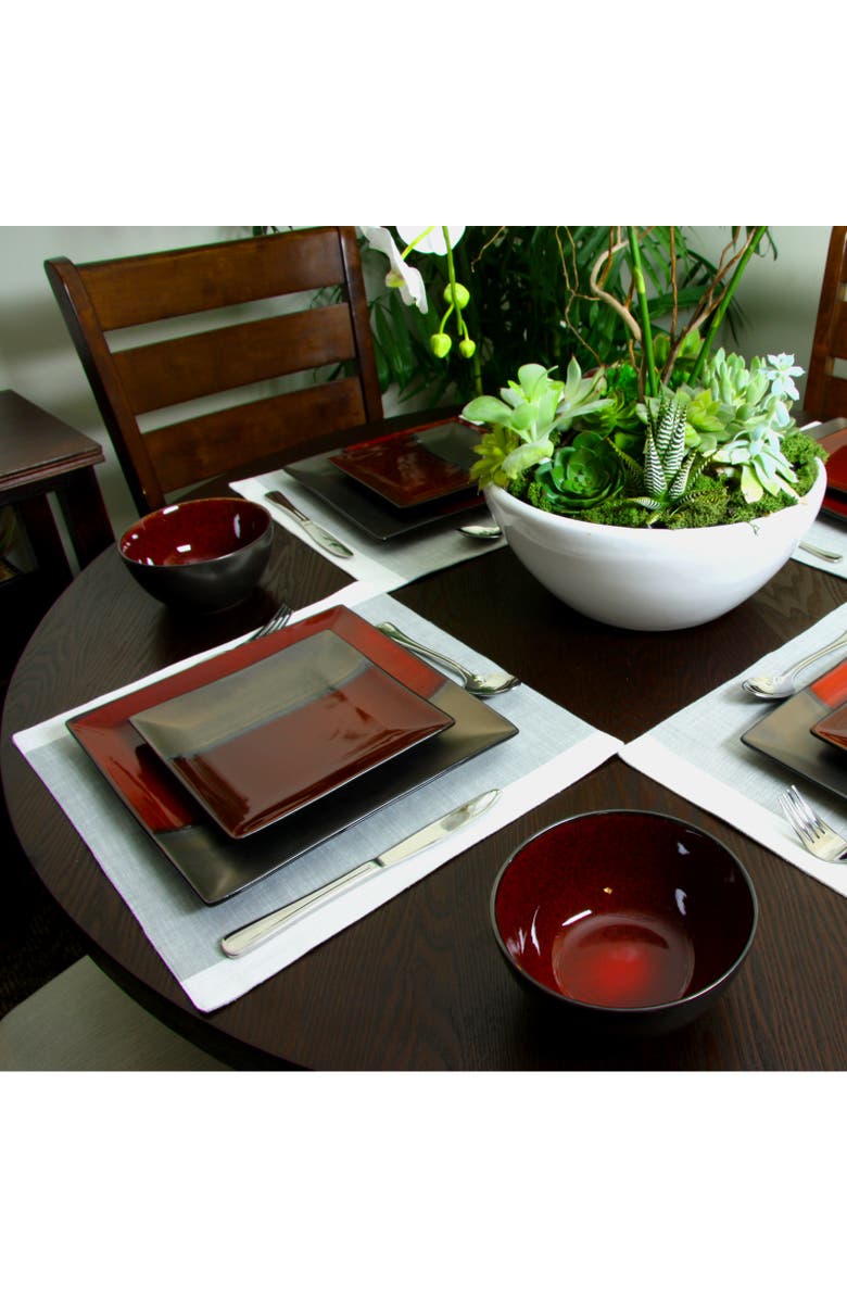 Gibson Elite Decadence 12-Piece Square Dinnerware Set, Alternate, color, Red