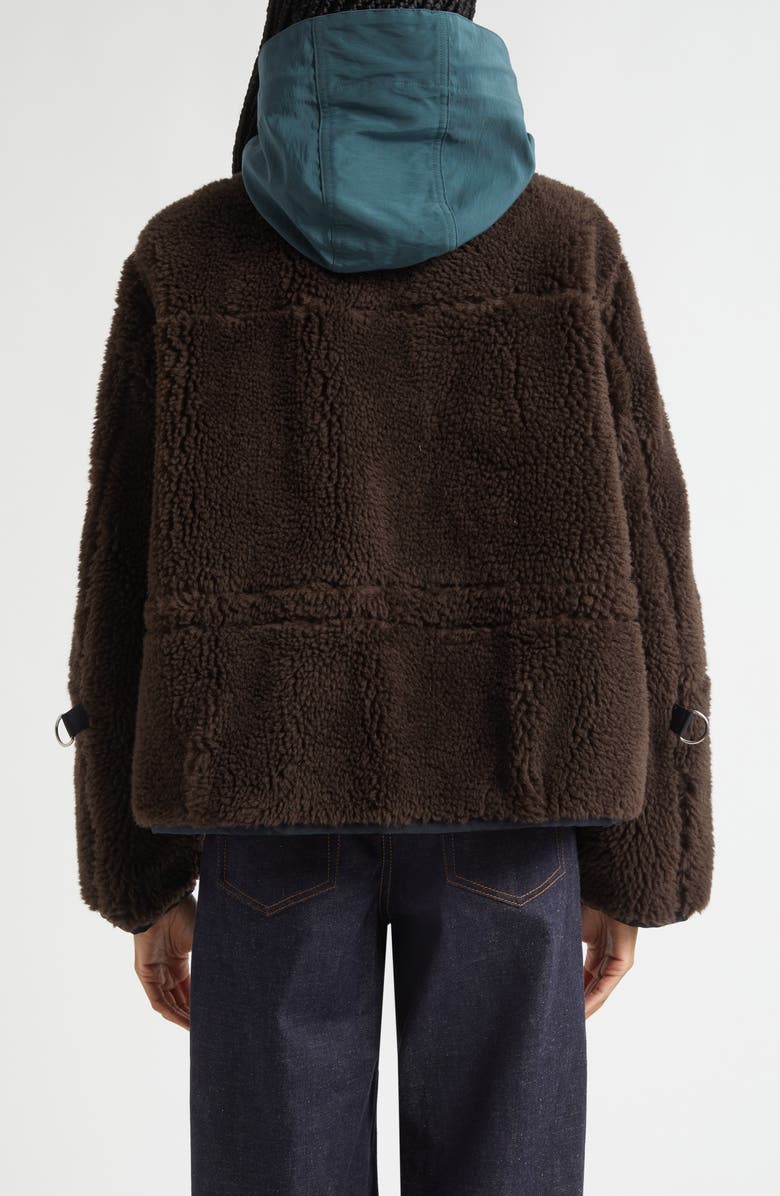Sacai Mixed Media Faux Shearling Jacket, Alternate, color, Brown/ Green