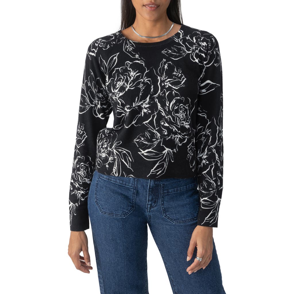 Sanctuary Silvana Floral Knit Long Sleeve Sweater In Black In Rose Stencil