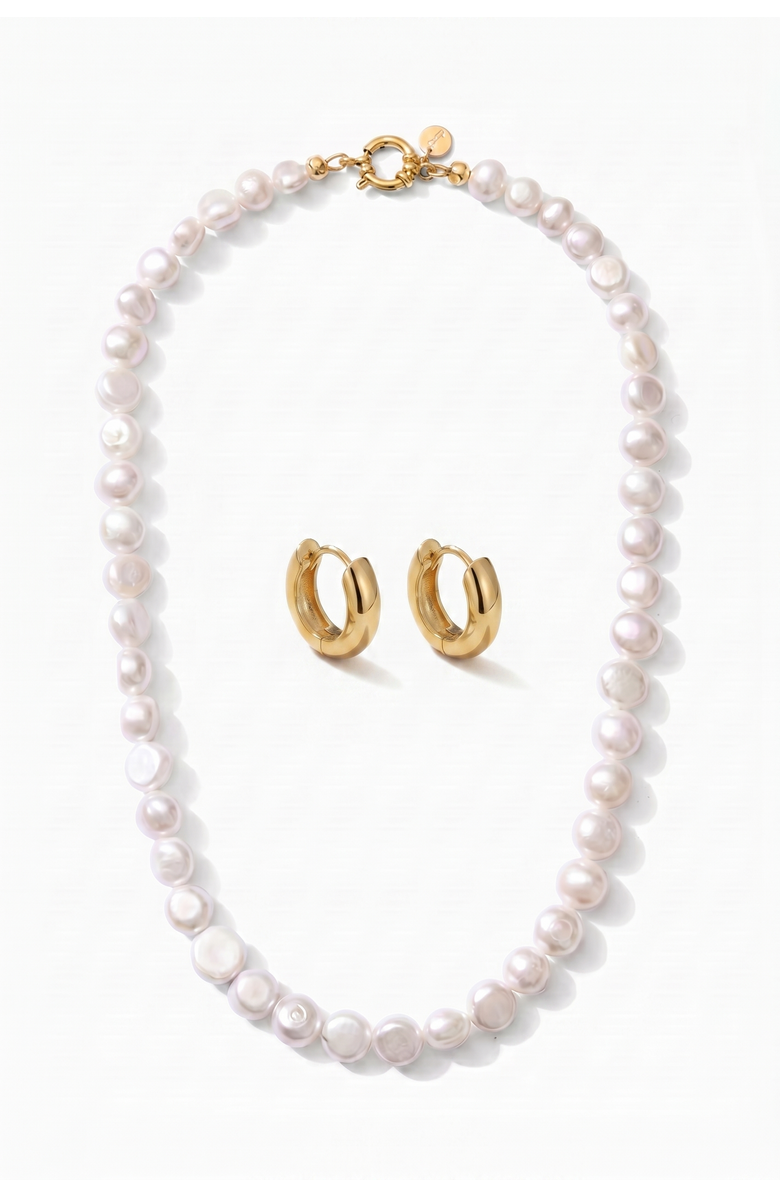 Joey Baby AA Baroque Freshwater Pearl Strand Necklace & Hoop Earring Set, Main, color, Metallic Gold