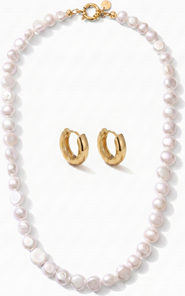 Joey Baby AA Baroque Freshwater Pearl Strand Necklace & Hoop Earring Set