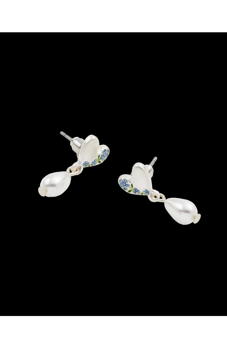 Fable England Forget-Me-Not Heart & Pearl Earrings Silver, Alternate, color, Blue & Silver