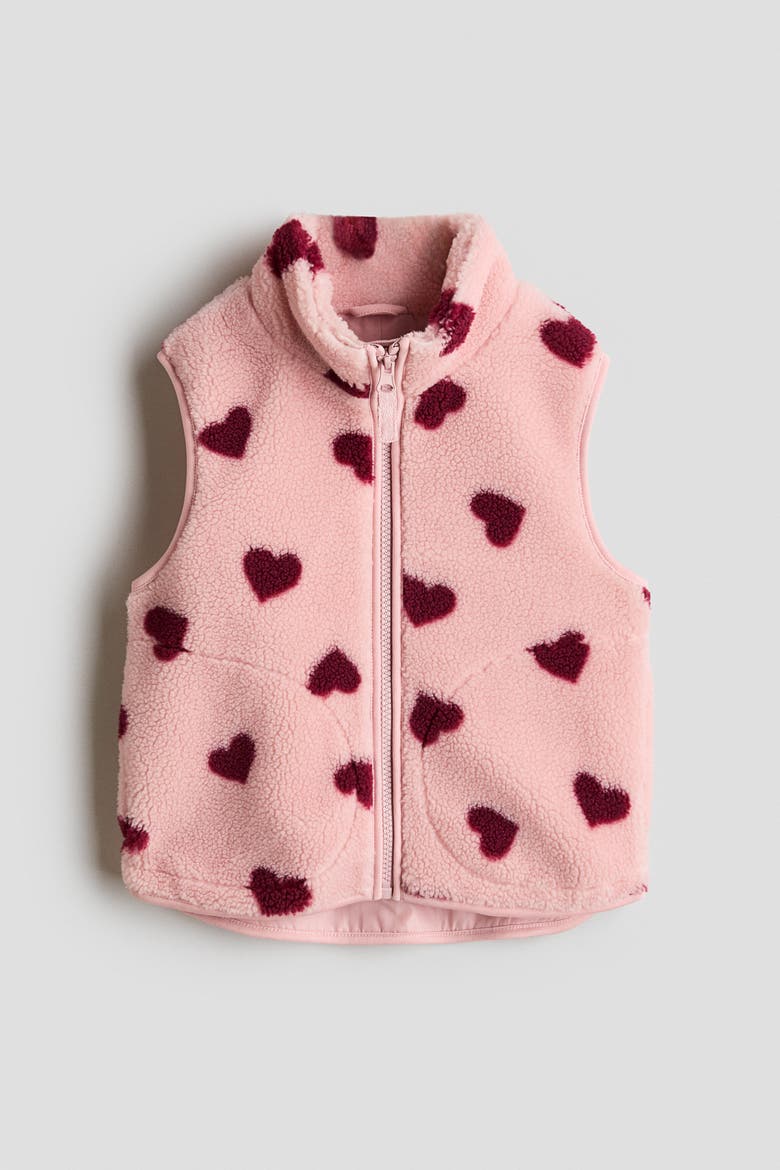 Patterned Teddy Gilet, Main, color, Light pink/hearts