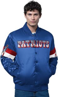 STARTER Men's Starter Royal New England Patriots Triple Option Satin Varsity Vintage Logo Full-Snap Jacket