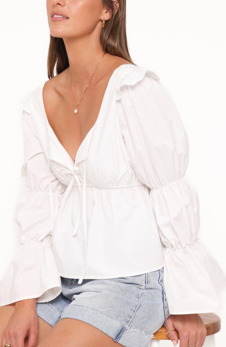 Petal & Pup Ruffle Tie Front Peasant Top, Alternate, color, White