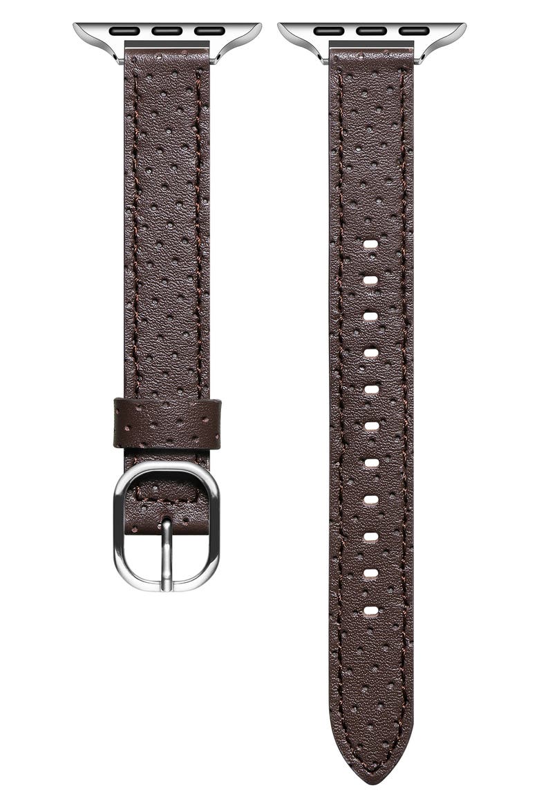 Carmen Perforated Leather Apple Watch® Watchband, Main, color, CHOCOLATE