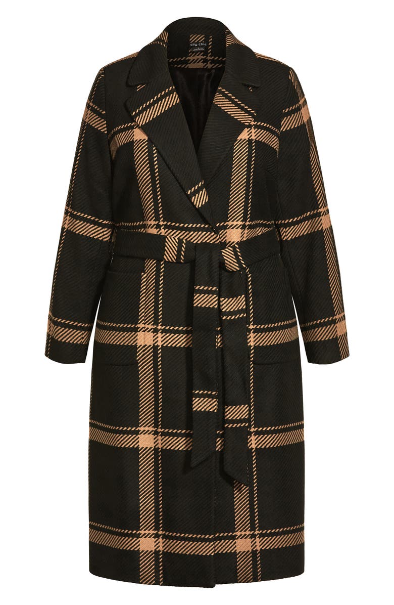 City Chic Checkmate Tie Waist Coat, Alternate, color,